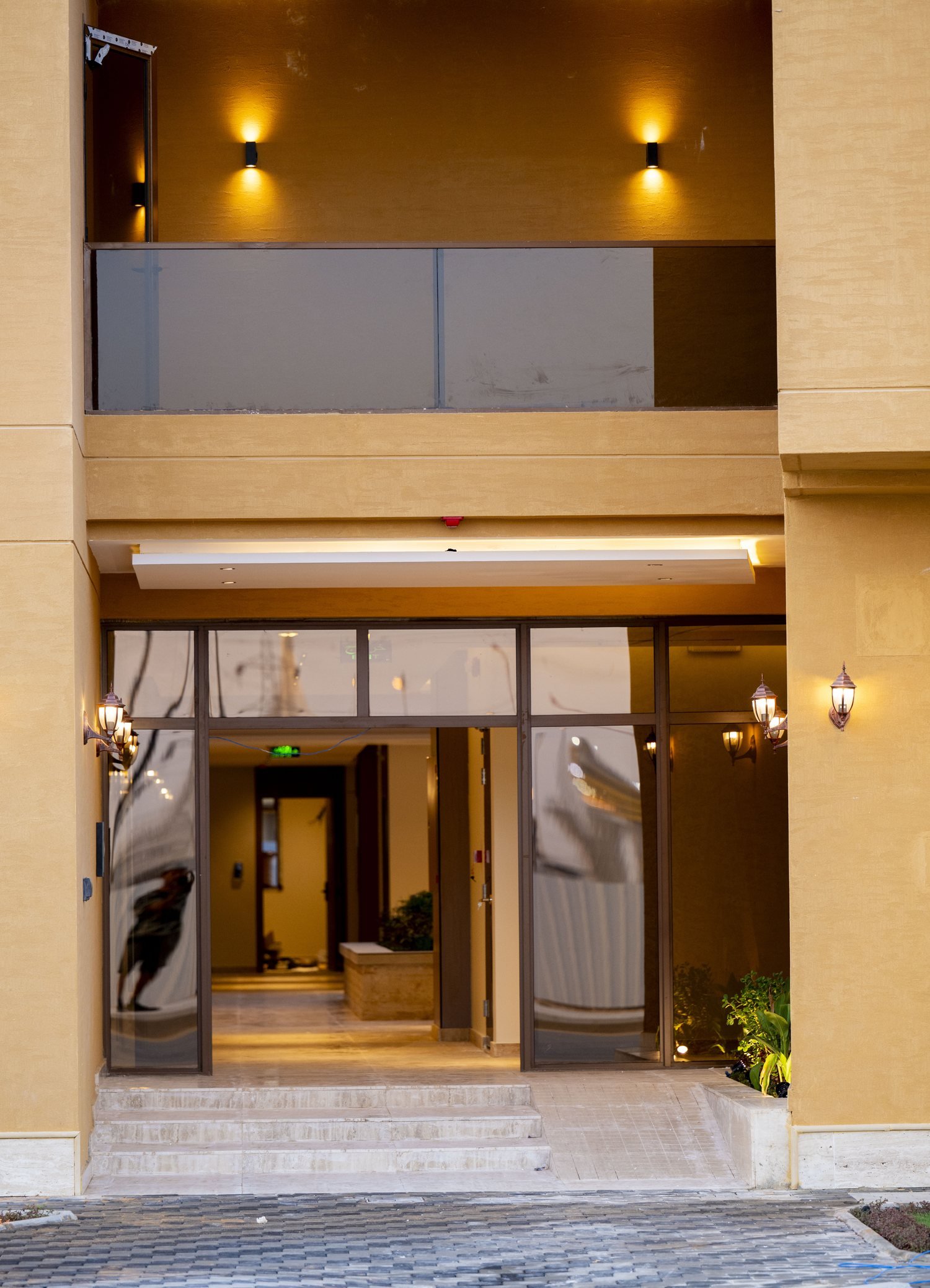 Entrance lit at night